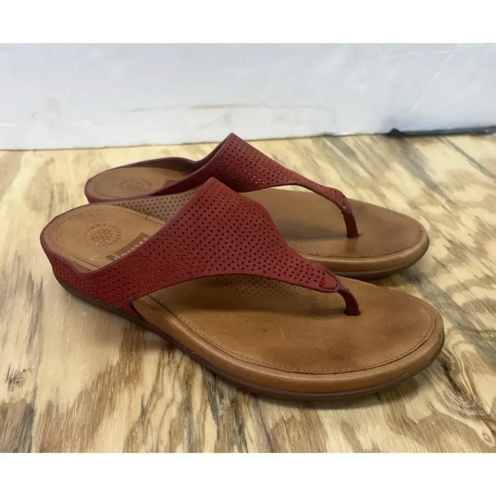 FitFlop Banda Perforated Leather Thong Toe-Post Sandal Size 5 Red Comfort Casual